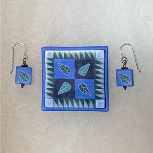 Polymer Clay - Earrings and brooch signed Margaret Regan sterling silver wires